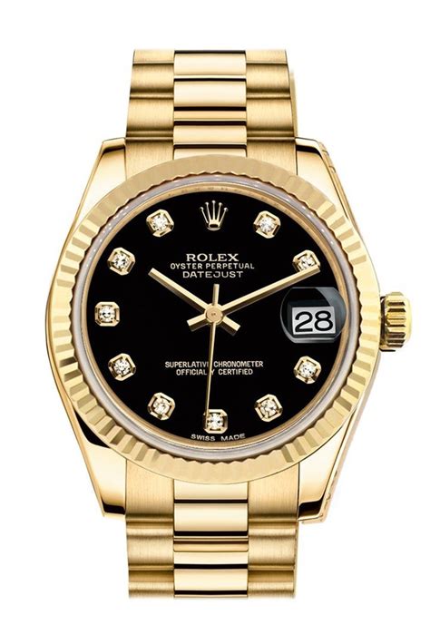 gold rolex black face diamonds